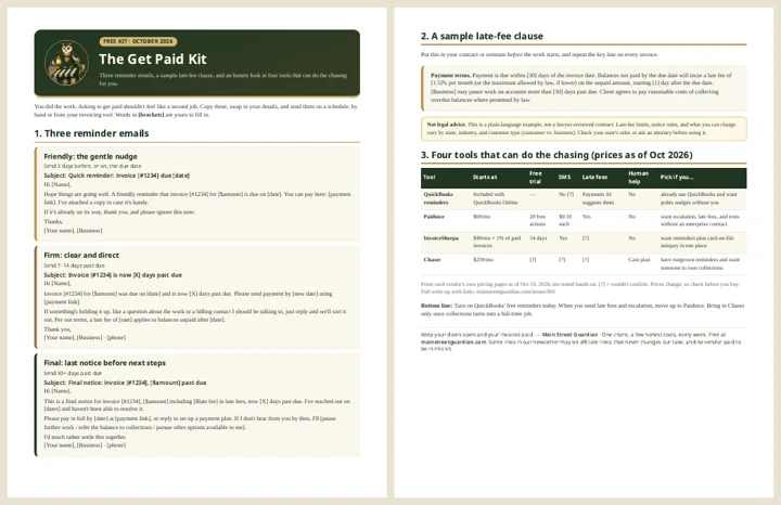 Preview of the two-page Get Paid Kit PDF